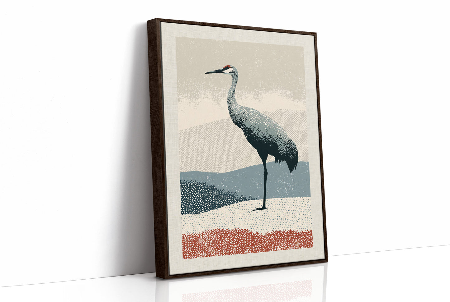 Stippled Crane: A Halftone Landscape