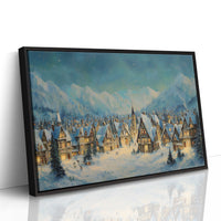 Winter Village Glows Under Mountain Stars