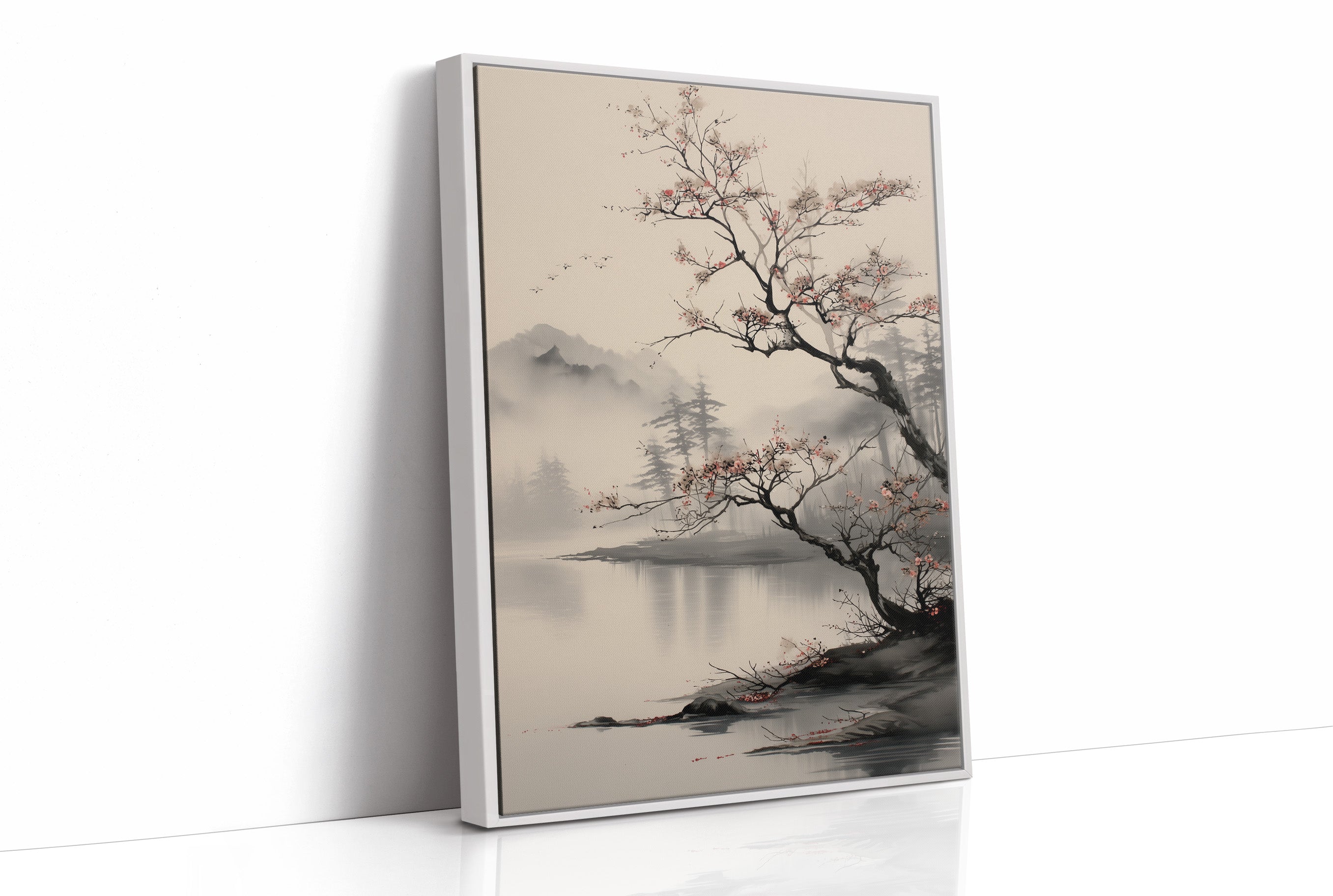 Cherry Blossoms Meet Misty Lake