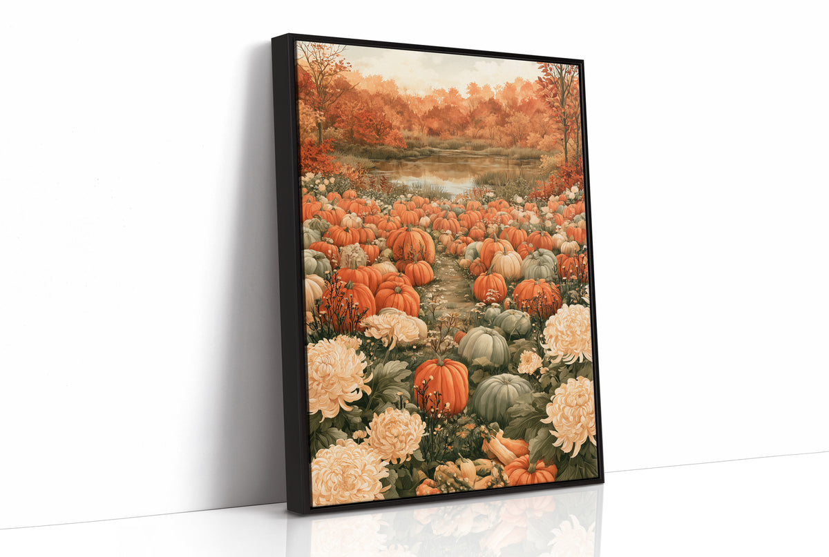 Mums The Word In The Pumpkin Patch, print in a black frame