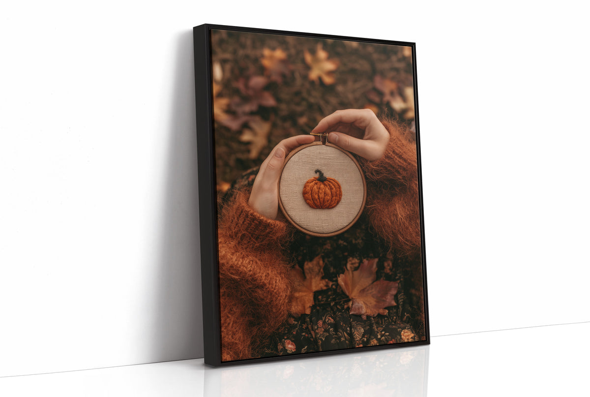 Hoop Dreams, Pumpkin Edition, print in a black frame