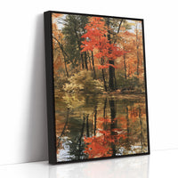 Seeing Red, Reflecting Well, print in a black frame