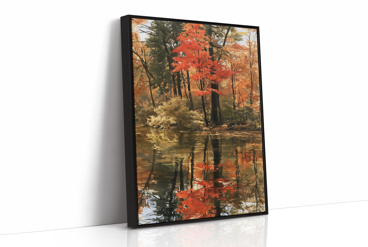 Seeing Red, Reflecting Well, print in a black frame