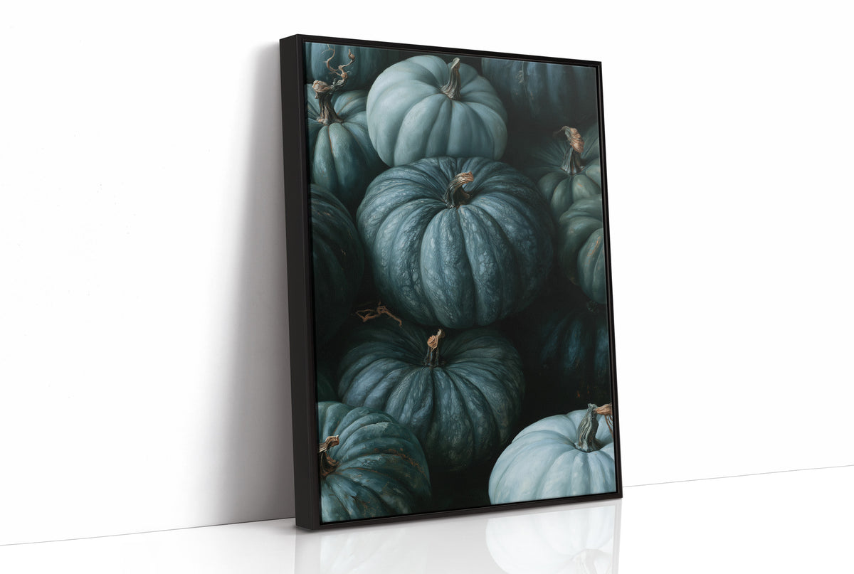 Teal Talk: Gourds Of A Feather, print in a black frame