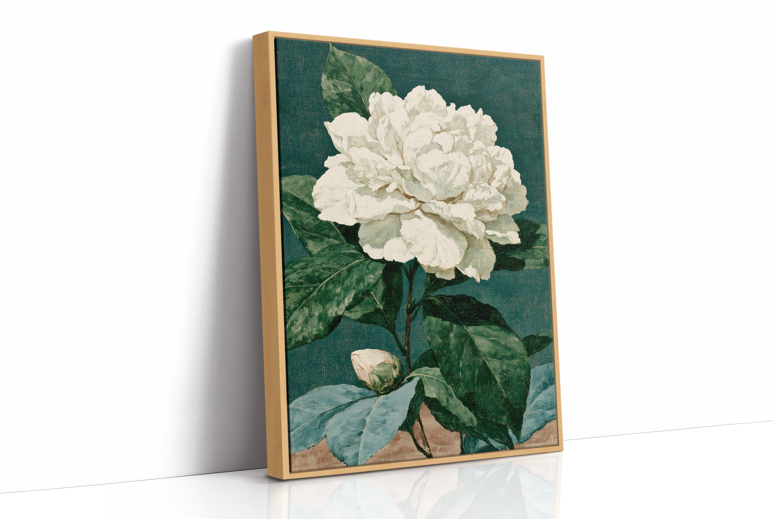 White Bloom on Cracked Teal Canvas