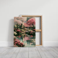 Blossoms and Reflections by the Cottage Pond