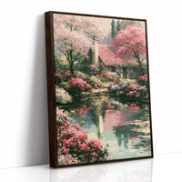 Blossoms and Reflections by the Cottage Pond