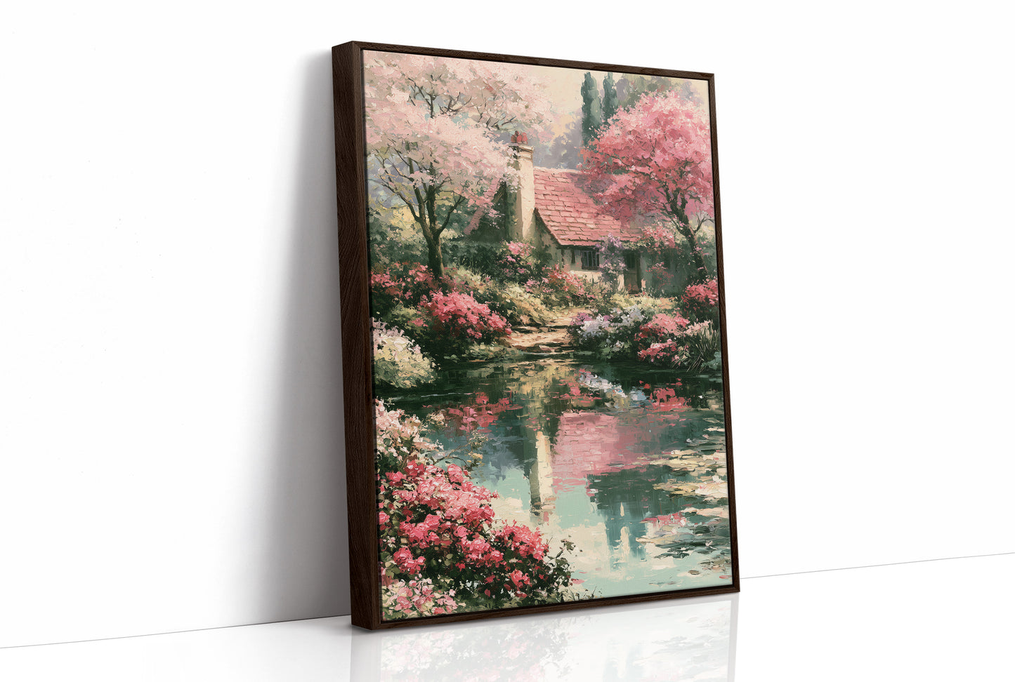 Blossoms and Reflections by the Cottage Pond