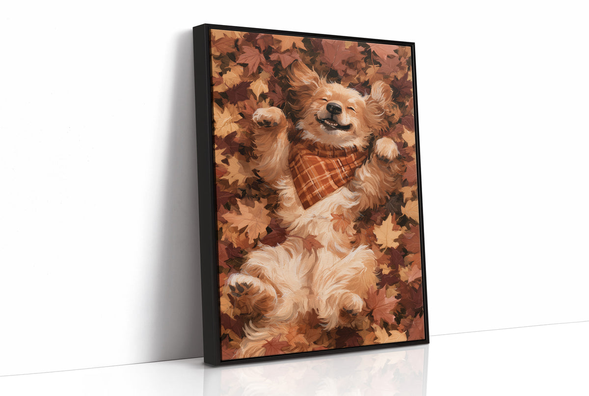 Belly Up, Leaf Pile Approved, print in a black frame