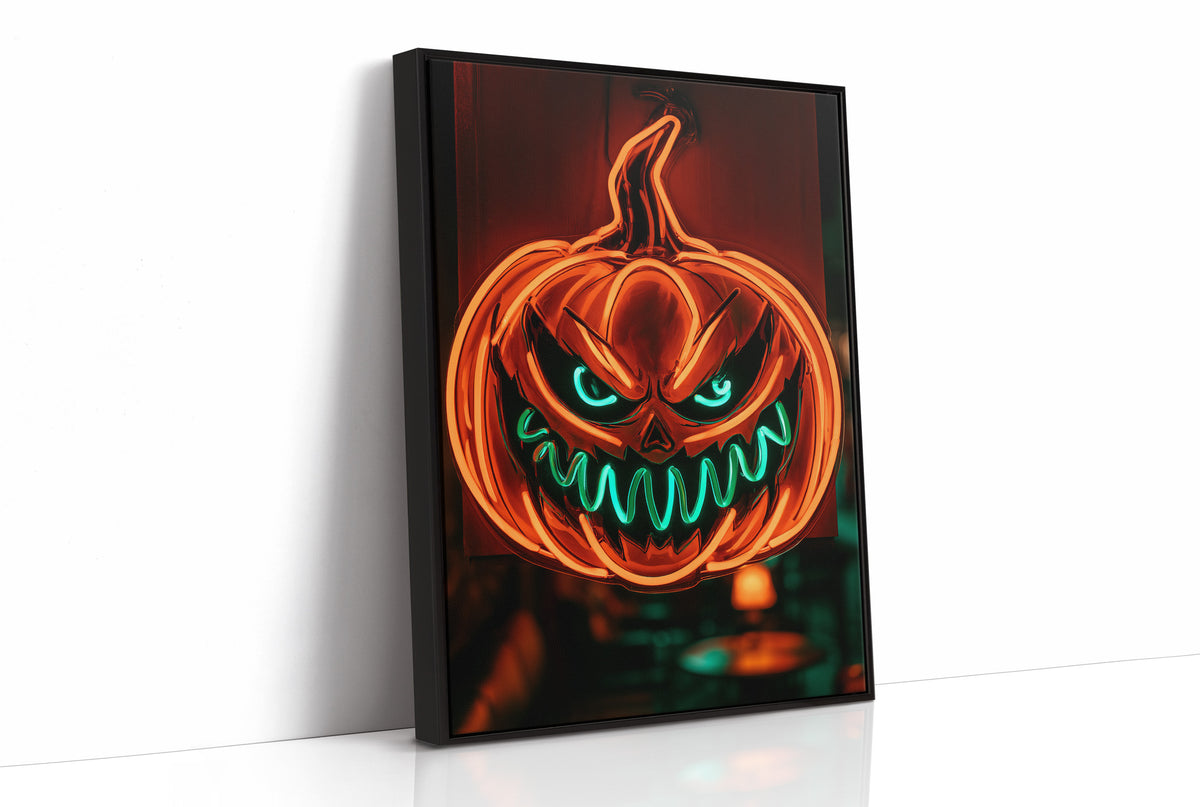 Glow Up, Grin Wide, Scare Hard, print in a black frame
