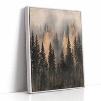 Pines Rising Through Amber Mist