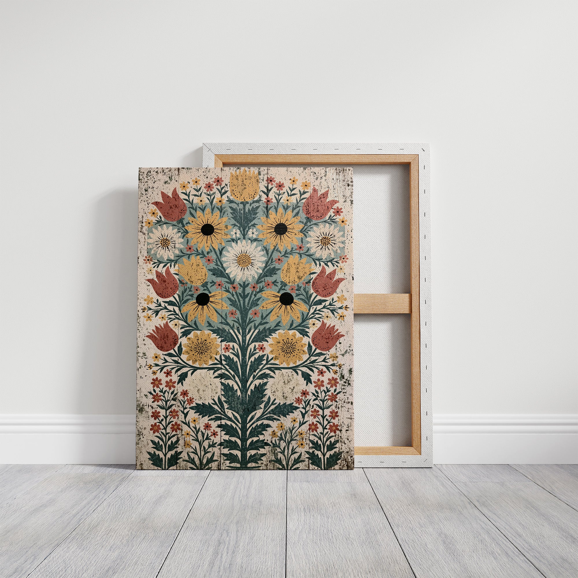 Black-Eyed Susans on Weathered Wood