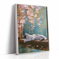 Cherry Blossoms Dance Above Sleeping Cat