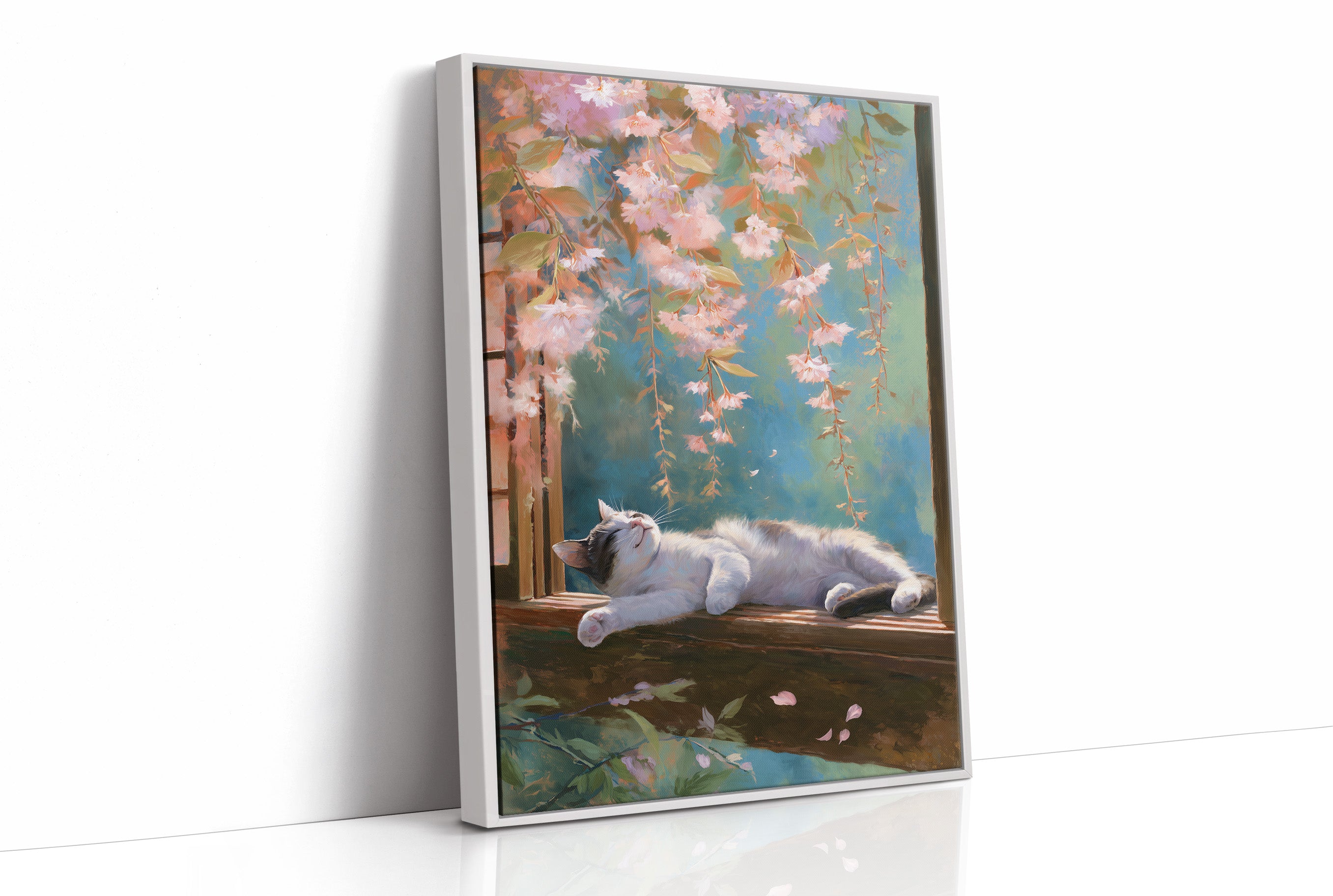Cherry Blossoms Dance Above Sleeping Cat