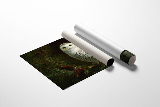 Arctic Sentinel Among Pine Boughs