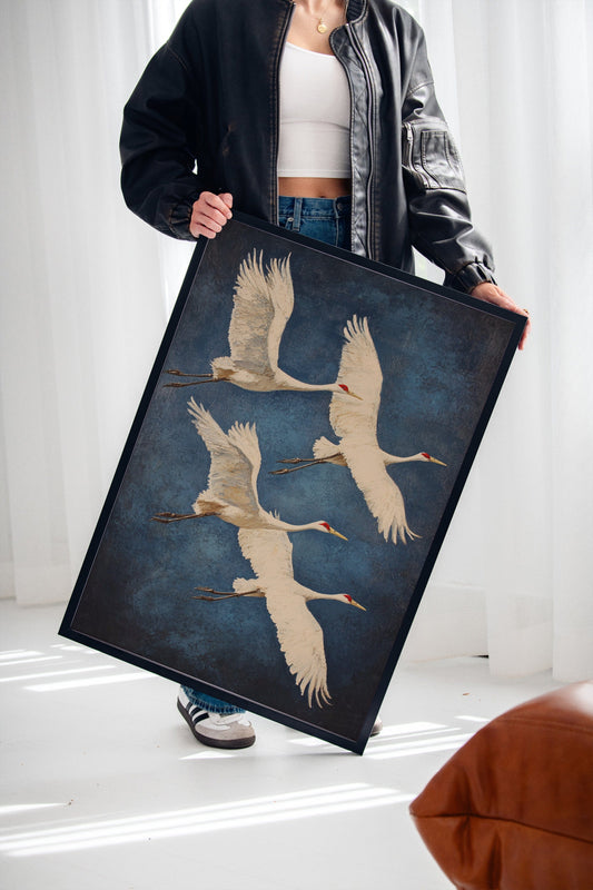 Graceful Flight – Vintage Crane Wall Art, Elegant Nature-Inspired Home Decor