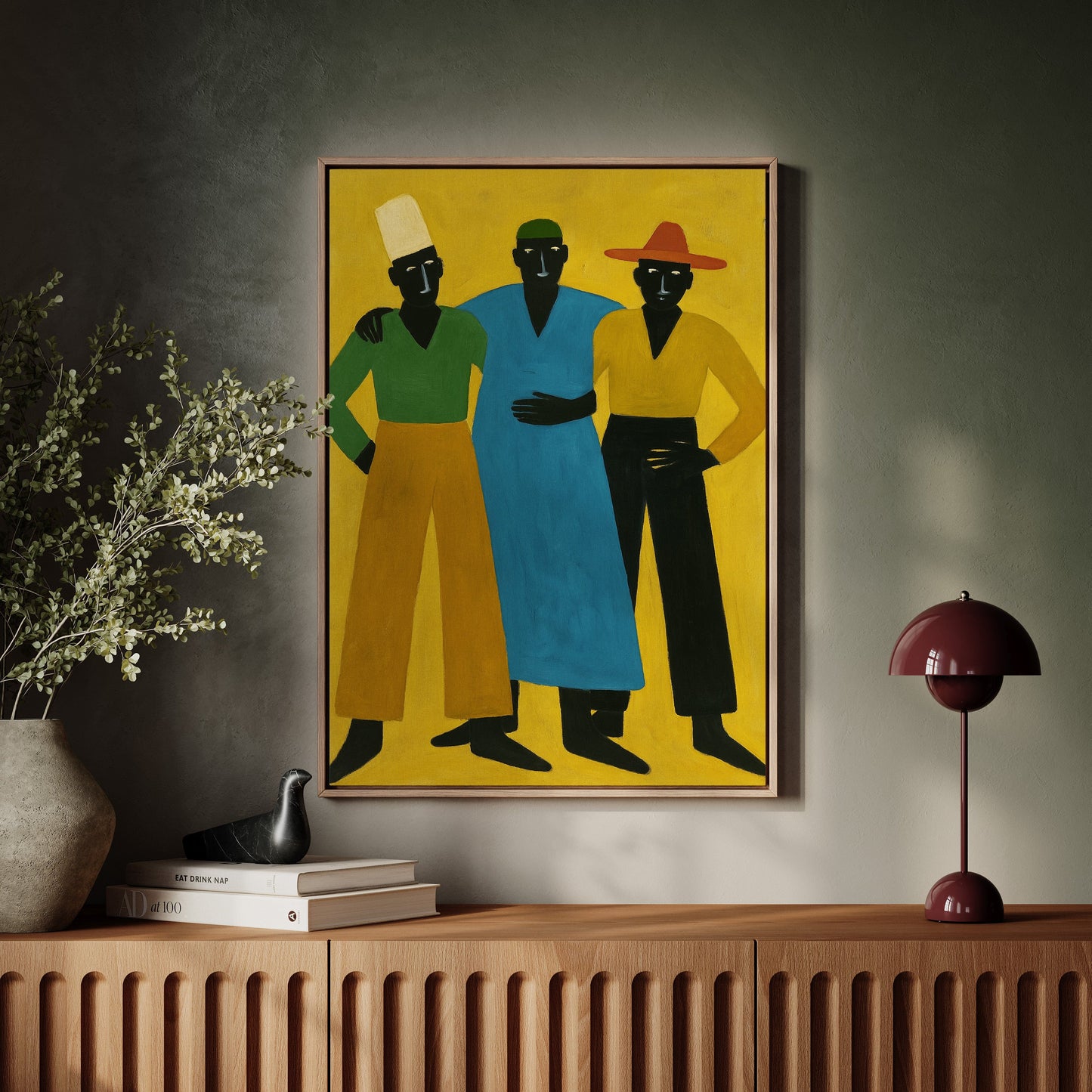 Three Figures Stand In Golden Light