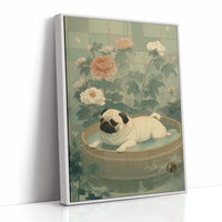 Pug's Peaceful Bath Among Peonies