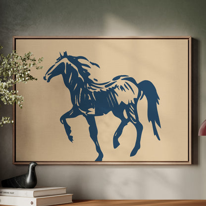 Wild Horse Silhouette Art – Western Mustang Wall Decor in Navy & Beige