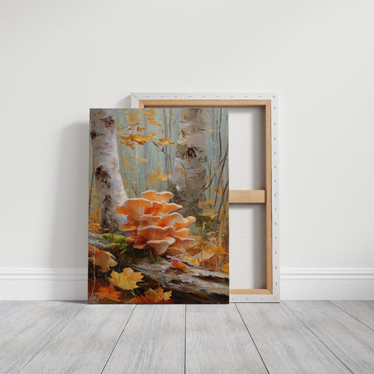Autumn Mushrooms Dance Among Birch Trees