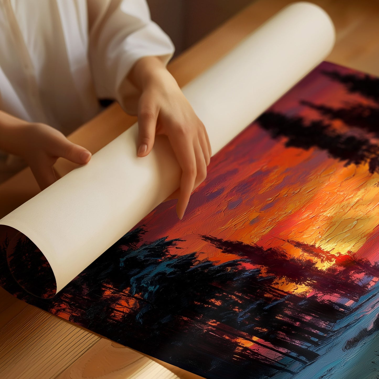 Winter Path Catches Fire At Dusk