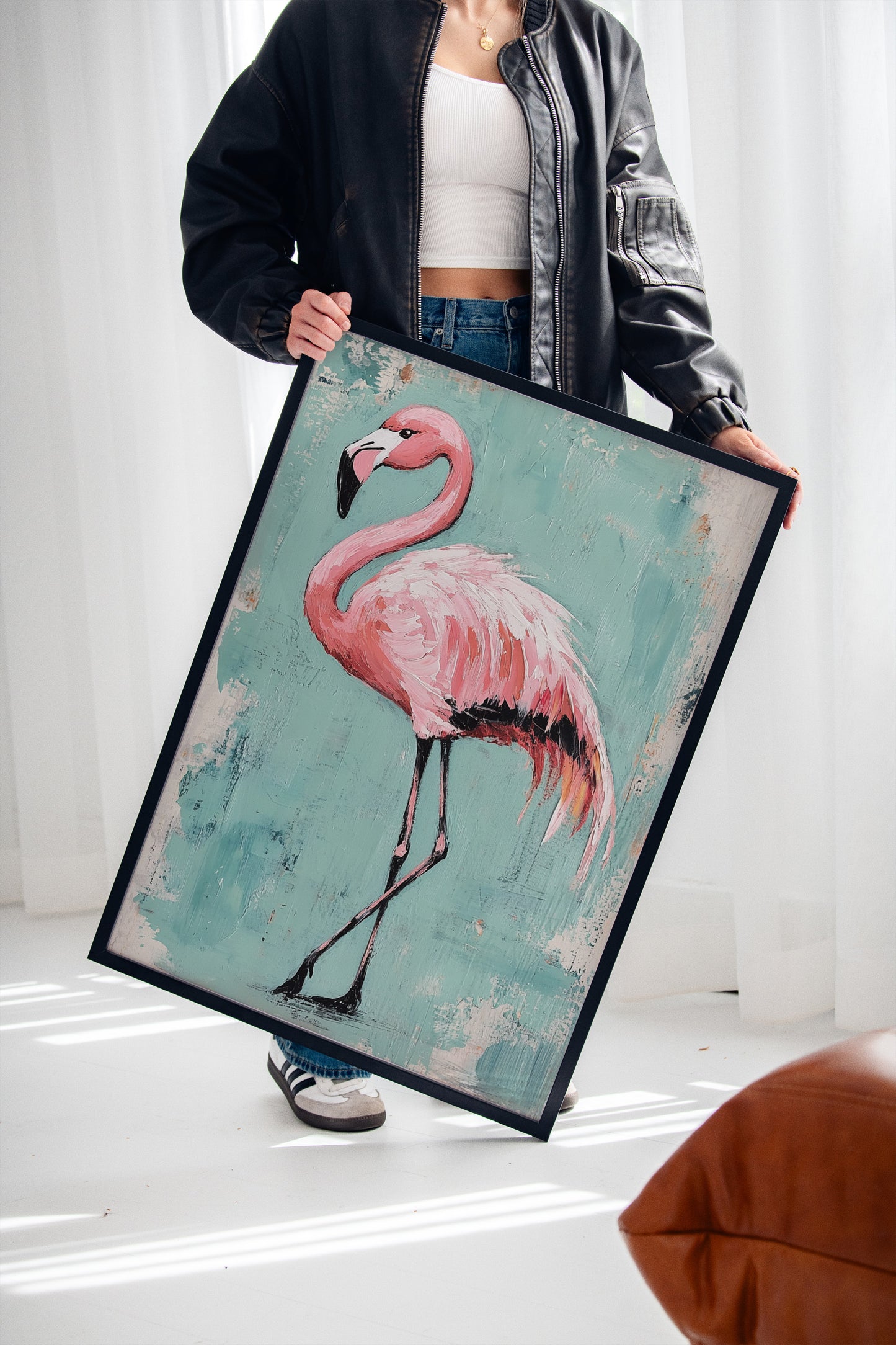 Flamingo Wall Art – Tropical Pink Bird Print, Boho Coastal Decor, Vibrant Animal Painting