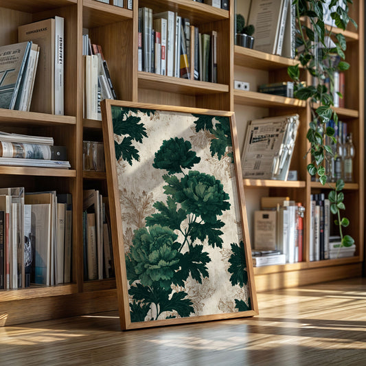 Emerald Blooms on Rustic Canvas