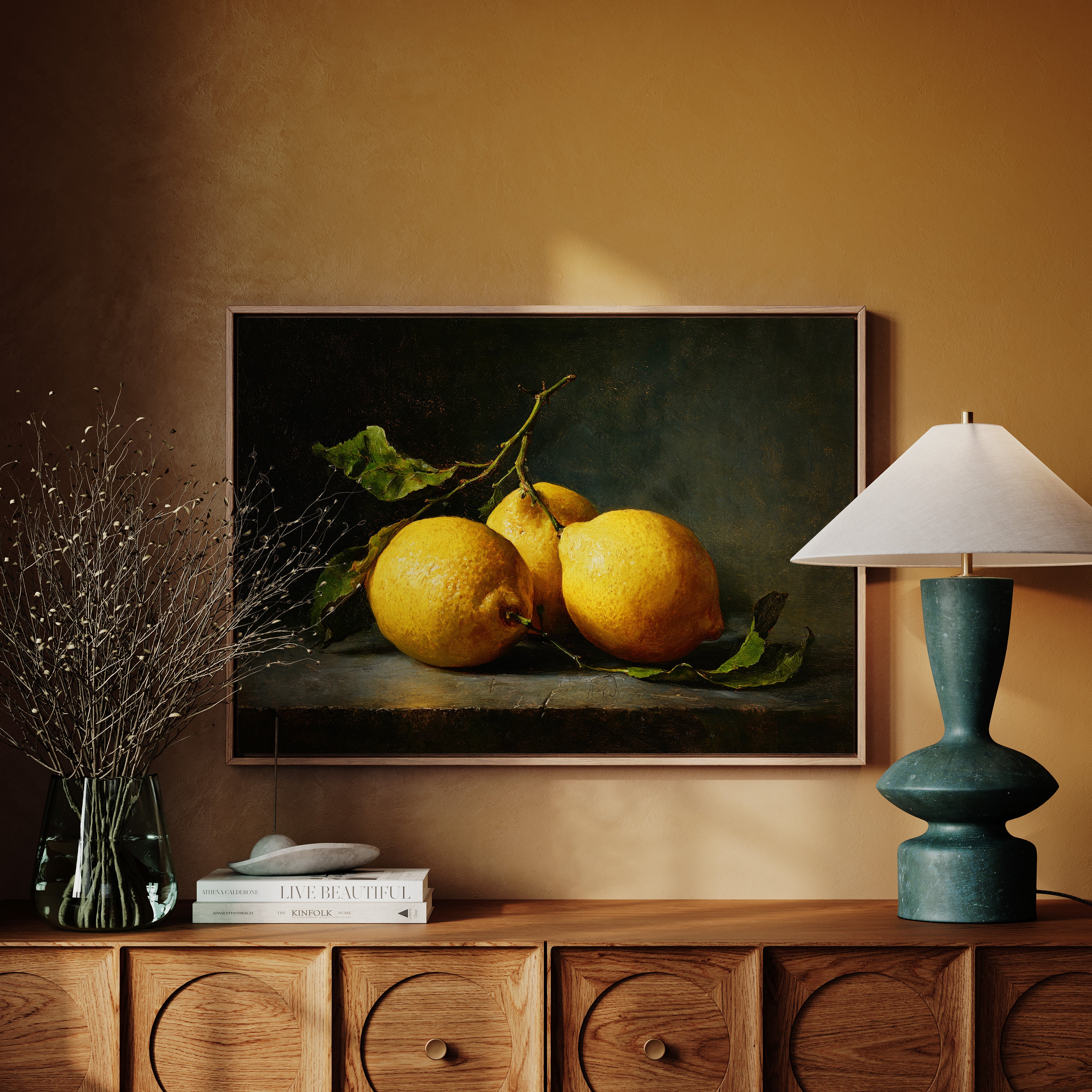 Sunlit Lemons On Ancient Wood