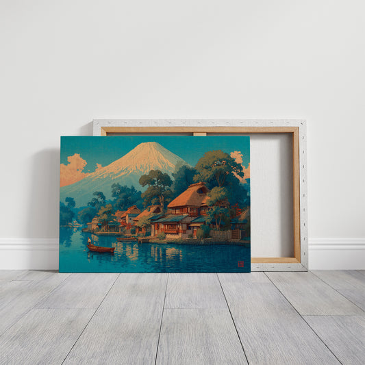 Morning Light Bathes Mount Fuji's Village