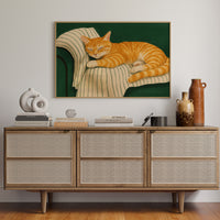 Striped Cat Napping on the Couch