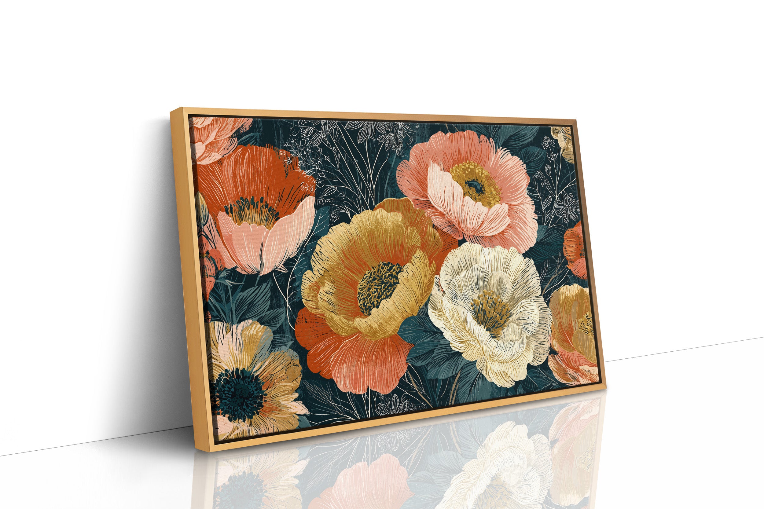 Anemones in Full Bloom, Dark Botanical