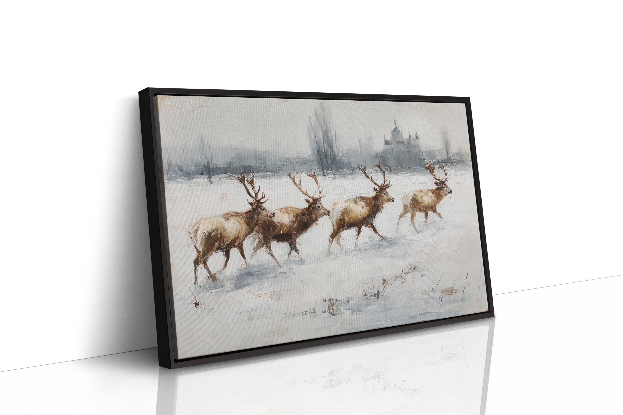 Winter Stags Cross Ancient Castle Grounds