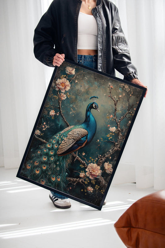 Vintage Peacock & Blossoms – Elegant Wall Art for Timeless Décor