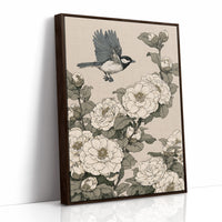 Chickadee Landing Among Camellia Blossoms