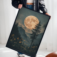 Harvest Moon Forest: Serene Mountain Landscape Canvas Wall Art