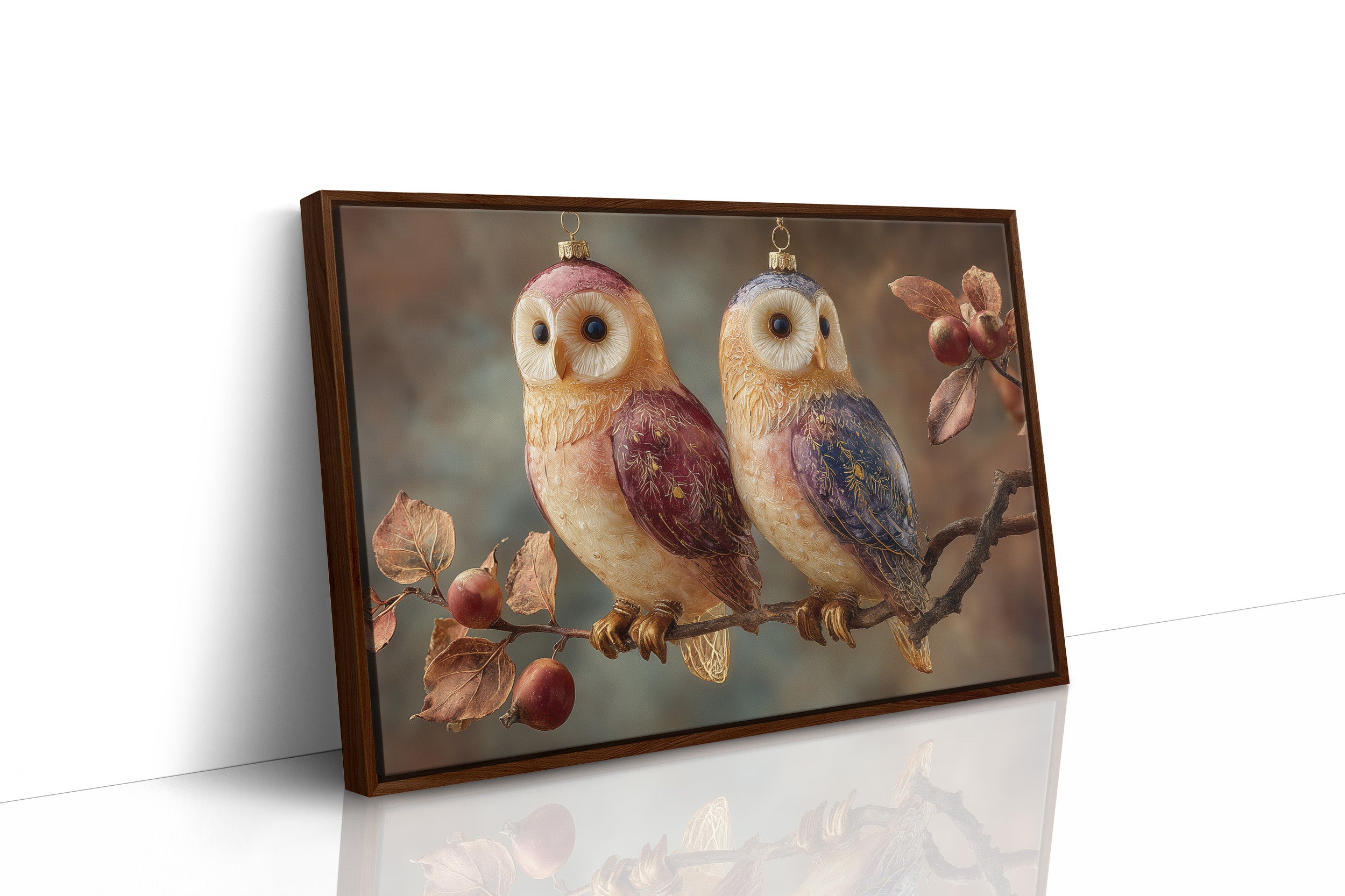 Glass Owls on a Winter Branch