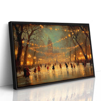 Winter Skaters Dance Under Golden Lights