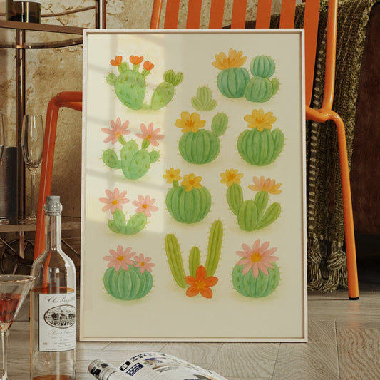 Blossoming Cactus Garden in Watercolor