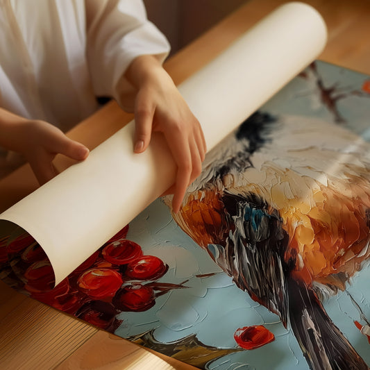 Winter Songbird Among Holly Berries