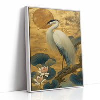 Lotus Moon Greets Noble Heron