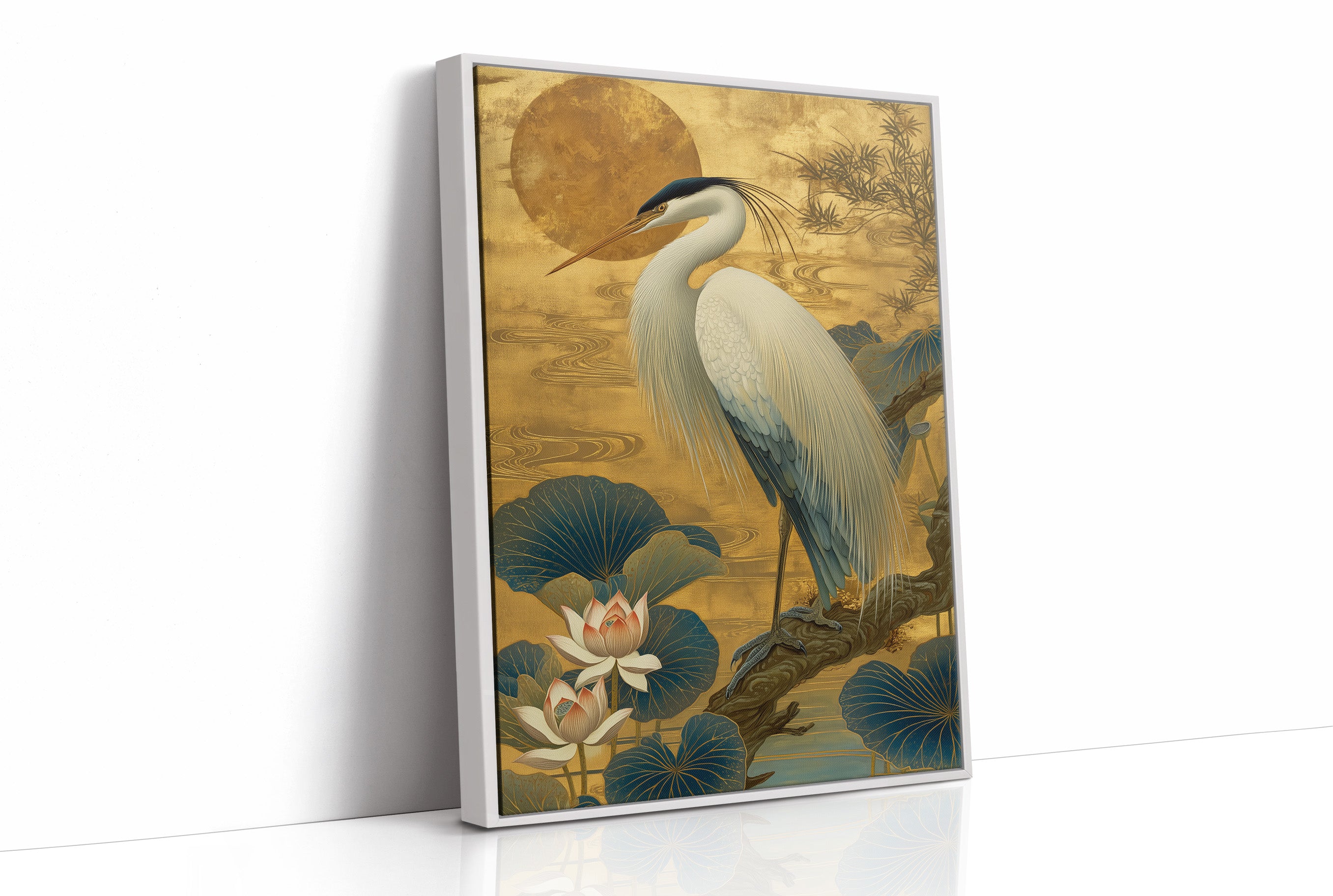 Lotus Moon Greets Noble Heron