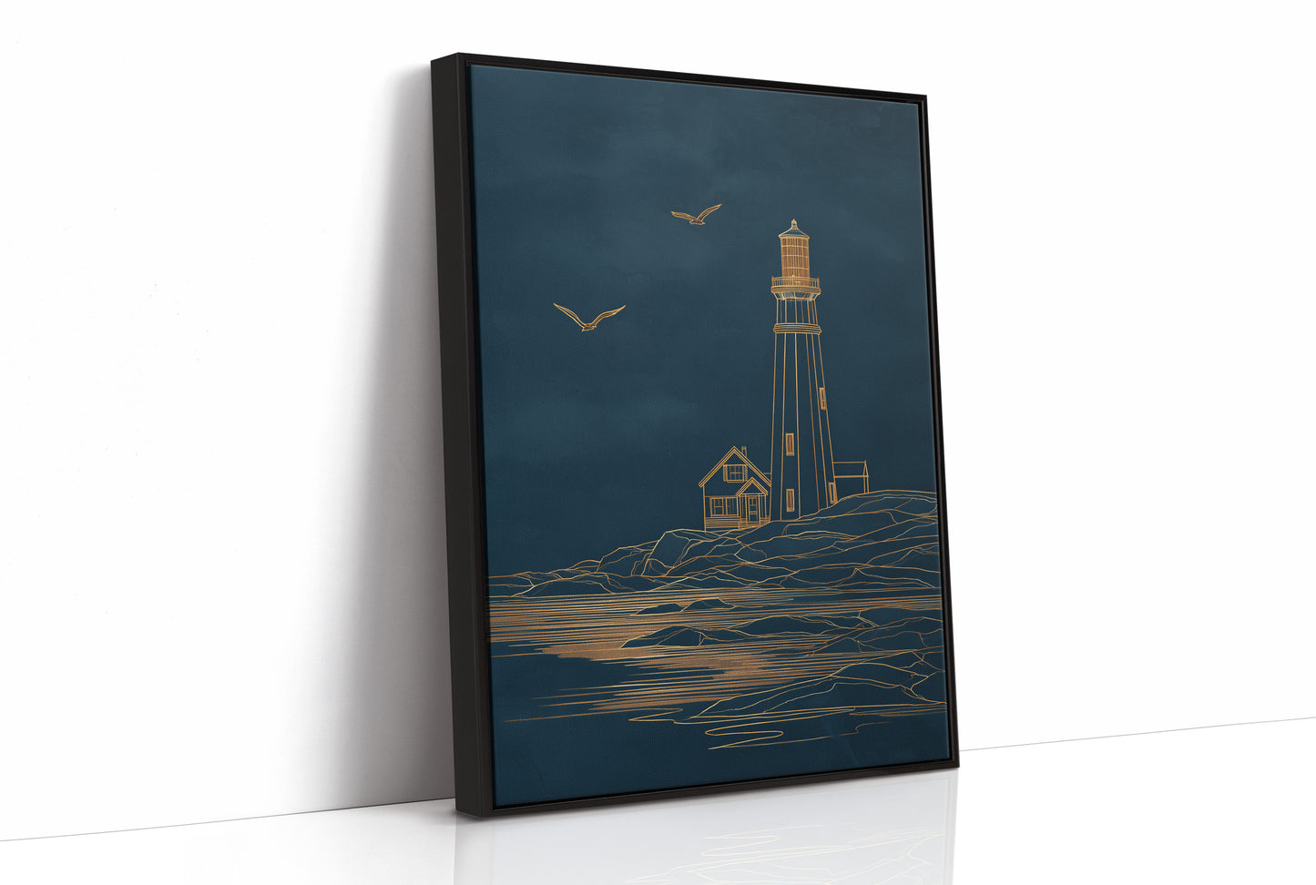 Golden Lighthouse On Midnight Seas