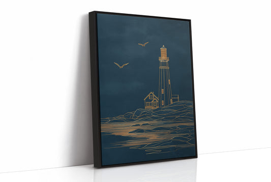Golden Lighthouse On Midnight Seas