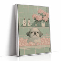 Peaceful Pup Among Pink Peonies