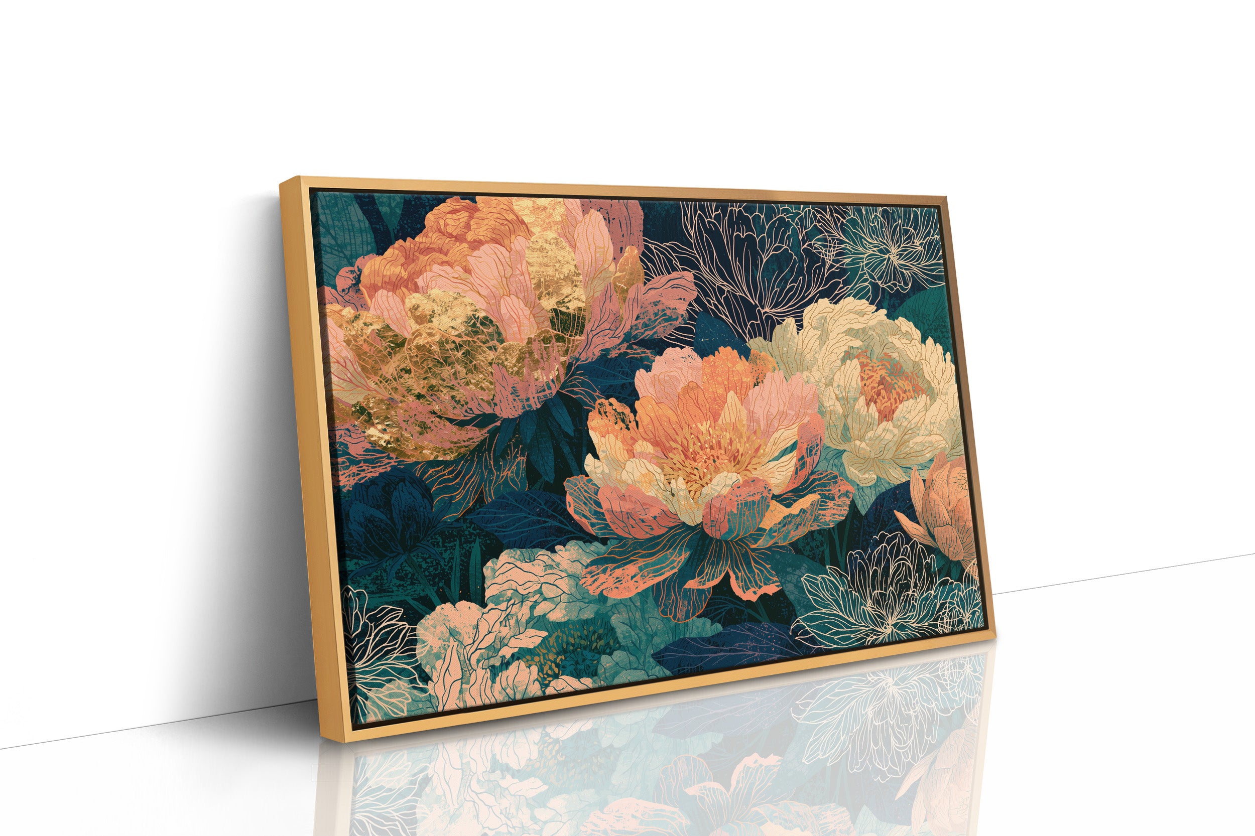 Peonies in Copper and Teal