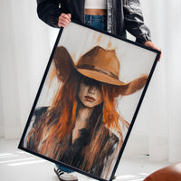 Western Flame – Bold Redhead Cowgirl Art