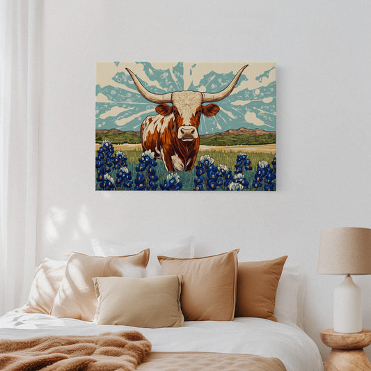 Texas Icon – Longhorn and Bluebonnets Pop Art