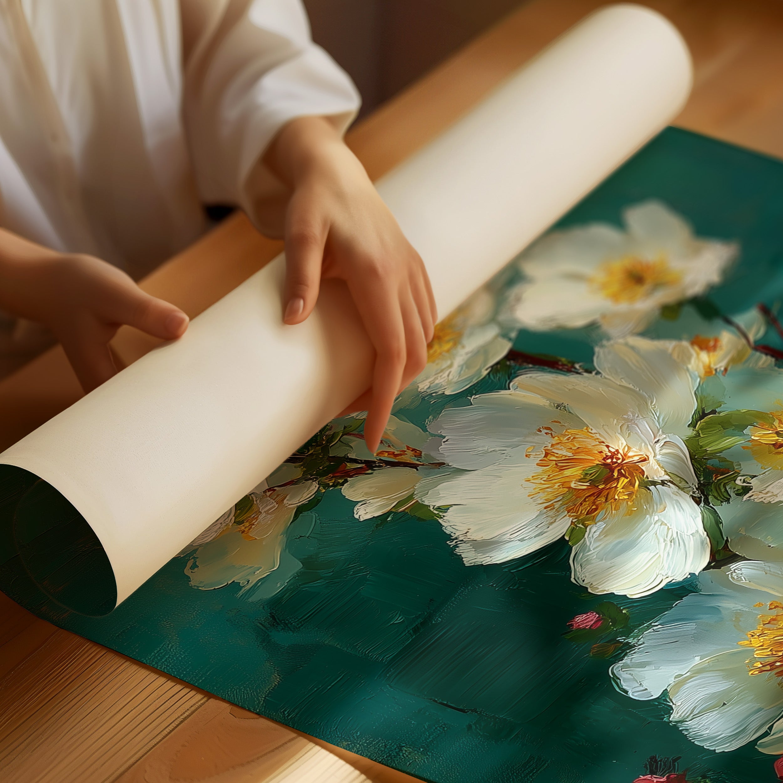 White Blooms Against Teal
