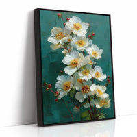 White Blooms Against Teal
