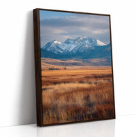 Golden Grasses Beneath Snowy Peaks